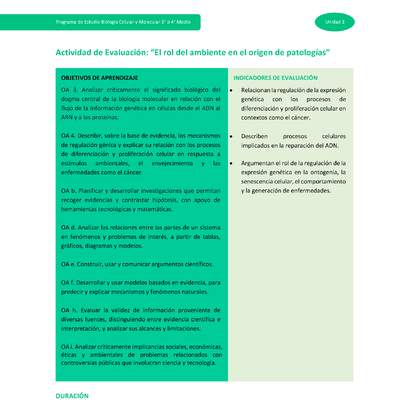 Actividad de evaluación: El rol del ambiente en el origen de patologías