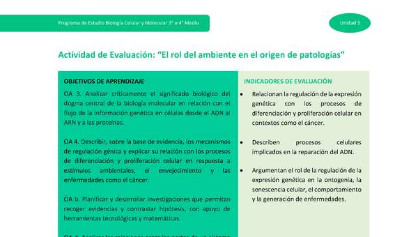 Actividad de evaluación: El rol del ambiente en el origen de patologías