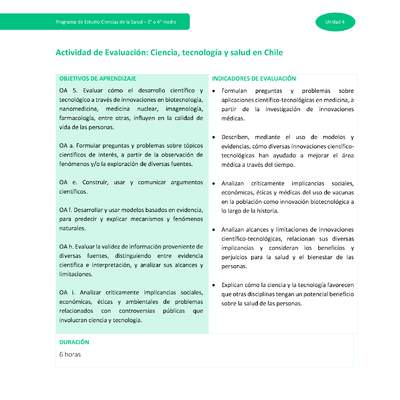 Actividad de evaluación: Ciencia, tecnología y salud en Chile