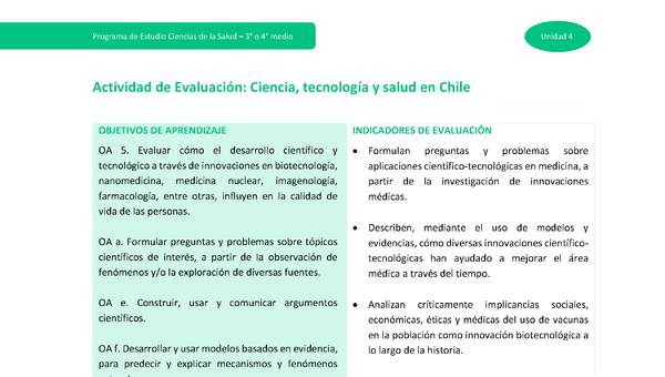 Actividad de evaluación: Ciencia, tecnología y salud en Chile