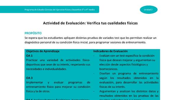 Actividad de evaluación: Verifica tus cualidades físicas