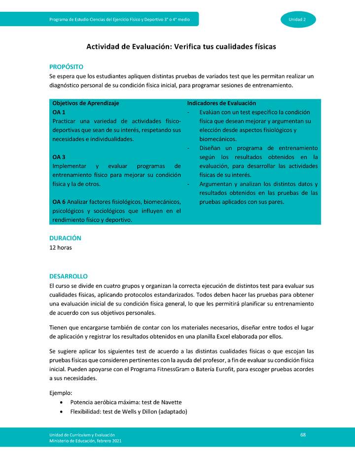 Actividad de evaluación: Verifica tus cualidades físicas