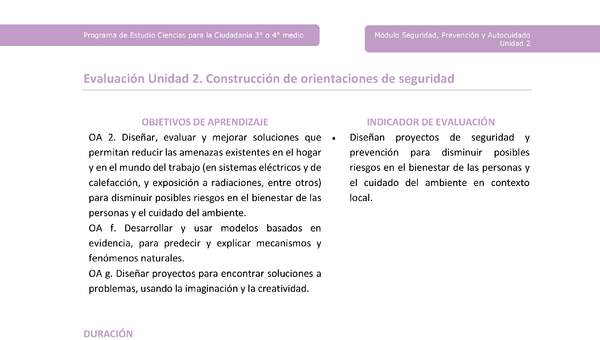 Actividad de evaluación: Construcción de orientaciones de seguridad