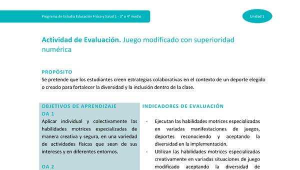 Actividad de evaluación Unidad 1: Juego modificado con superioridad numérica