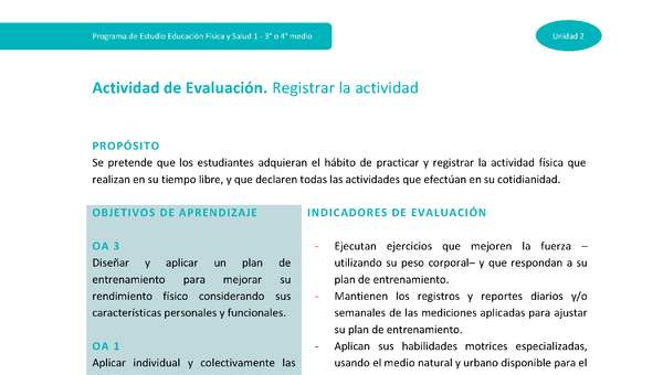 Actividad de evaluación Unidad 2: Registrar la actividad