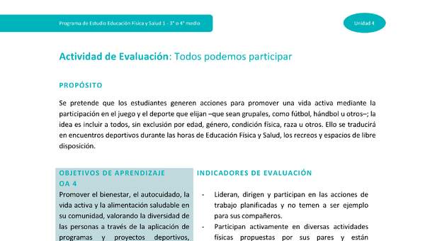 Actividad de evaluación Unidad 4: Todos podemos participar