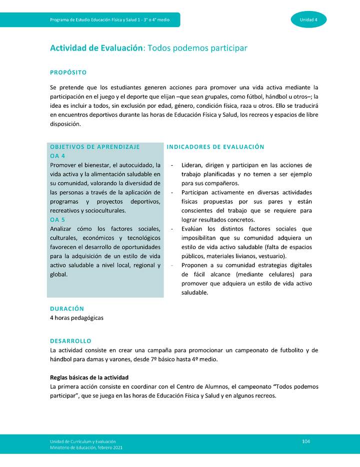 Actividad de evaluación Unidad 4: Todos podemos participar