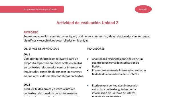 Actividad de evaluación unidad 2: Science and technology