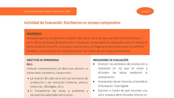 Actividad de Evaluación: Escribamos un ensayo comparativo