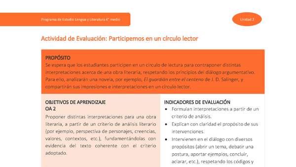 Actividad de Evaluación: Participemos en un círculo lector