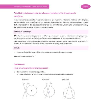 Actividad 4: Aplicaciones de las relaciones métricas en la circunferencia Actividad 4: Aplicaciones de las relaciones métricas en la circunferencia
