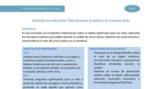 Actividad de evaluación: Descubriendo la estética en nuestras vidas