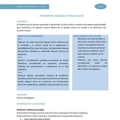 Actividad de evaluación: Crítica cultural