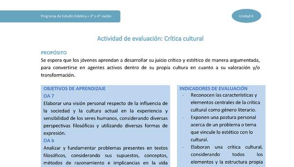 Actividad de evaluación: Crítica cultural