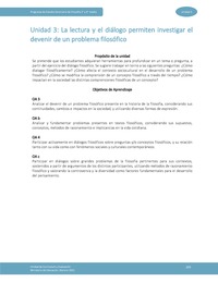 Unidad 3: La lectura y el diálogo permiten investigar el devenir de un problema filosófico.