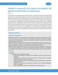 Unidad 1: Economía, de la teoría a la práctica: los agentes económicos y sus decisiones