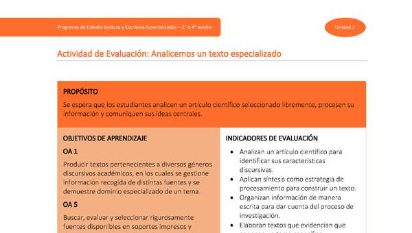 Actividad de Evaluación: Analicemos un texto especializado