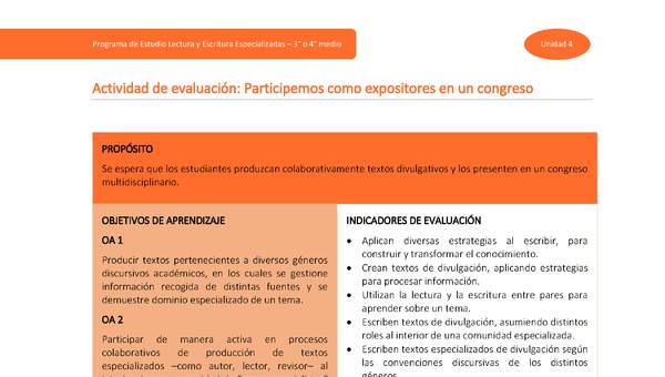 Actividad de evaluación: Participemos como expositores en un Congreso