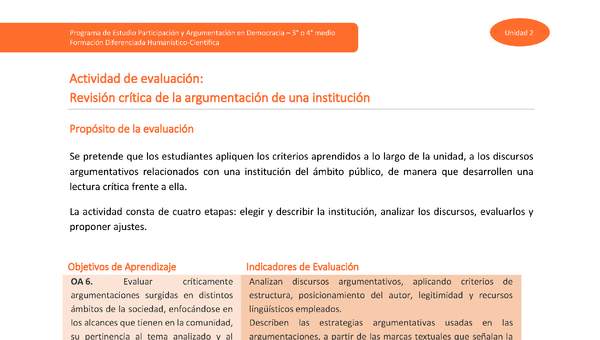 Actividad de evaluación: Revisión crítica de la argumentación de una institución