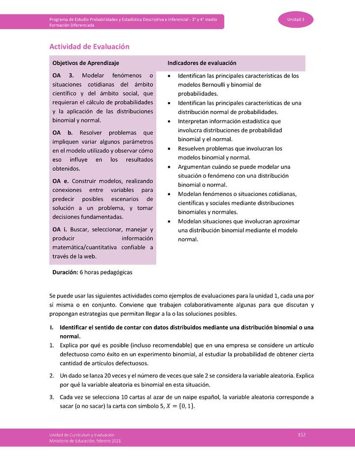 Actividad de Evaluación - Curriculum Nacional. MINEDUC. Chile.