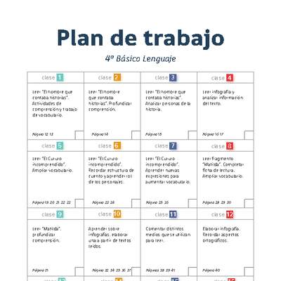 Plan de trabajo Lenguaje 4° básico