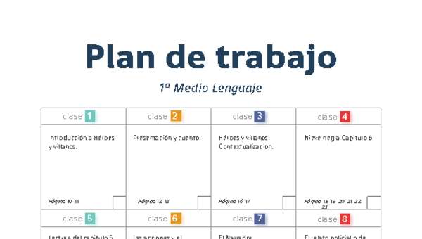 Plan de trabajo Lenguaje 1° medio