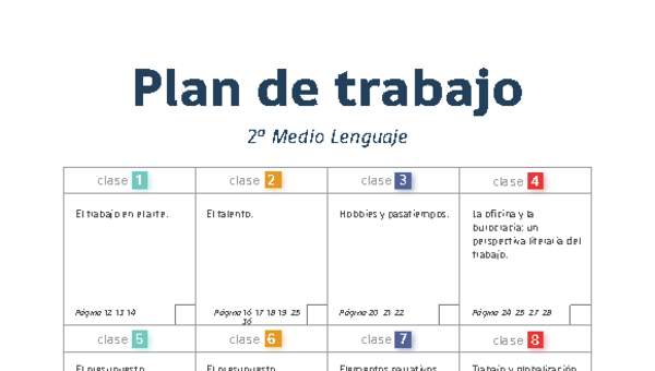 Plan de trabajo Lenguaje 2° medio