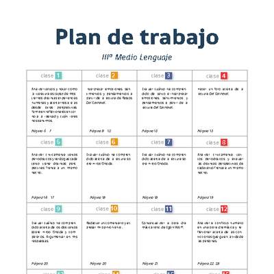 Plan de trabajo Lenguaje 3° medio