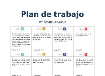 Plan de trabajo Lenguaje 3° medio