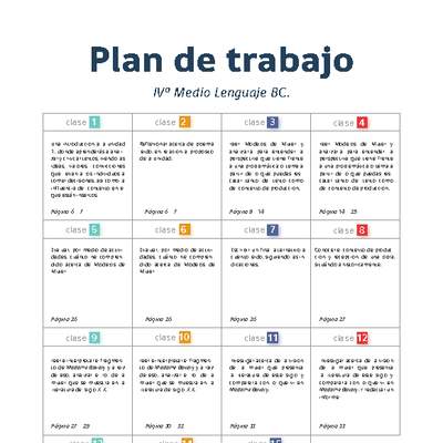 Plan de trabajo Lenguaje 4° medio Bases Curriculares