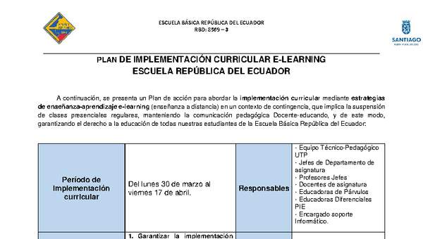 Plan de Implementación Curricular E-Learning Esc. República del Ecuador