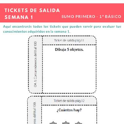 Ticket de salida Matemática 1º básico Unidad 1 Semana 1