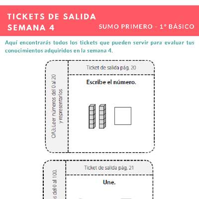 Ticket de salida Matemática 1º básico Unidad 1 Semana 4