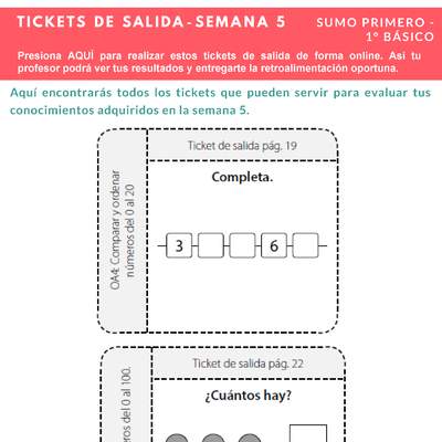 Ticket de salida Matemática 1º básico Unidad 1 Semana 5