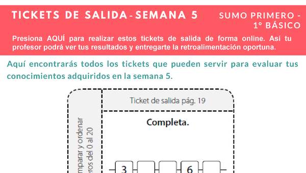 Ticket de salida Matemática 1º básico Unidad 1 Semana 5