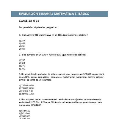 Evaluación Matemática 8º básico Unidad 1 Semana 4