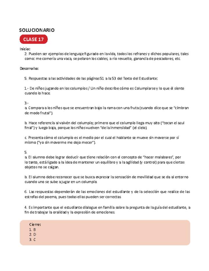 Solucionario Lenguaje y comunicación 3ºbásico Unidad 1 Semana 5