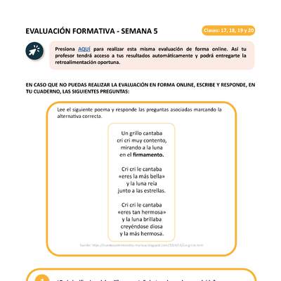 Evaluación 3° básico Lenguaje Unidad 1 Semana 5