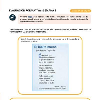 Evaluación 4° básico Lenguaje Semana 5