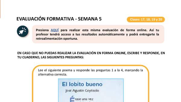 Evaluación 4° básico Lenguaje Semana 5