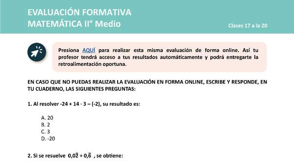 Evaluación Matemática 2° medio Unidad 1 Semana 5