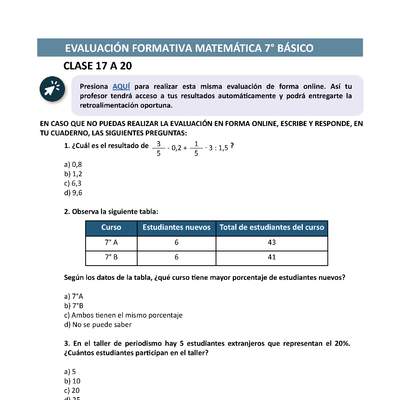 Evaluación Matemática 7° básico Unidad 1 Semana 5