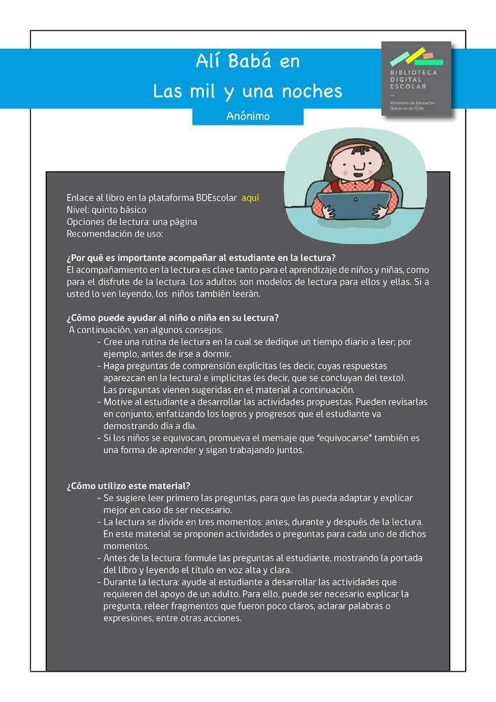 Plan lector 5° básico Alí babá y los cuarenta ladrones