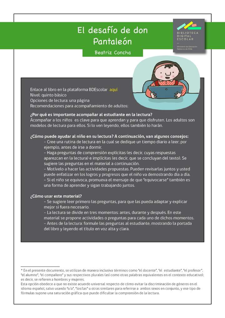 Plan lector 5° básico El desafío de don Pantaleón