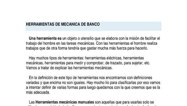 HERRAMIENTAS DE MECÁNICA DE BANCO