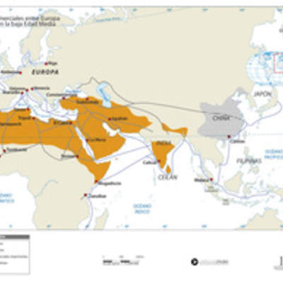 Mapa de las rutas comerciales entre Europa y Asia en la Baja Edad Media