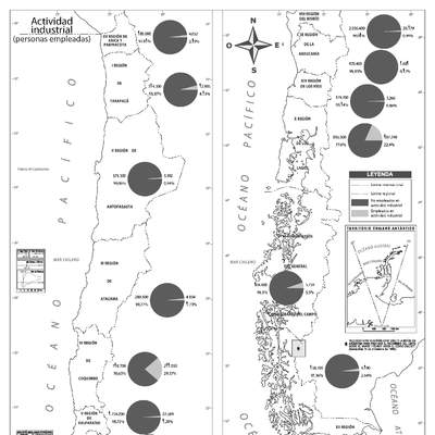 Mapa actividad industrial Chile en blanco y negro