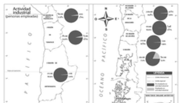 Mapa actividad industrial Chile en blanco y negro