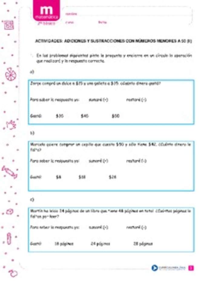 Adiciones y sustracciones con números menores a 50 (II)