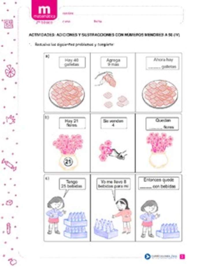 Adiciones y sustracciones con números menores a 50 (IV)